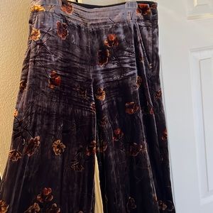 Anthropologie Velvet Floral Flared Pants